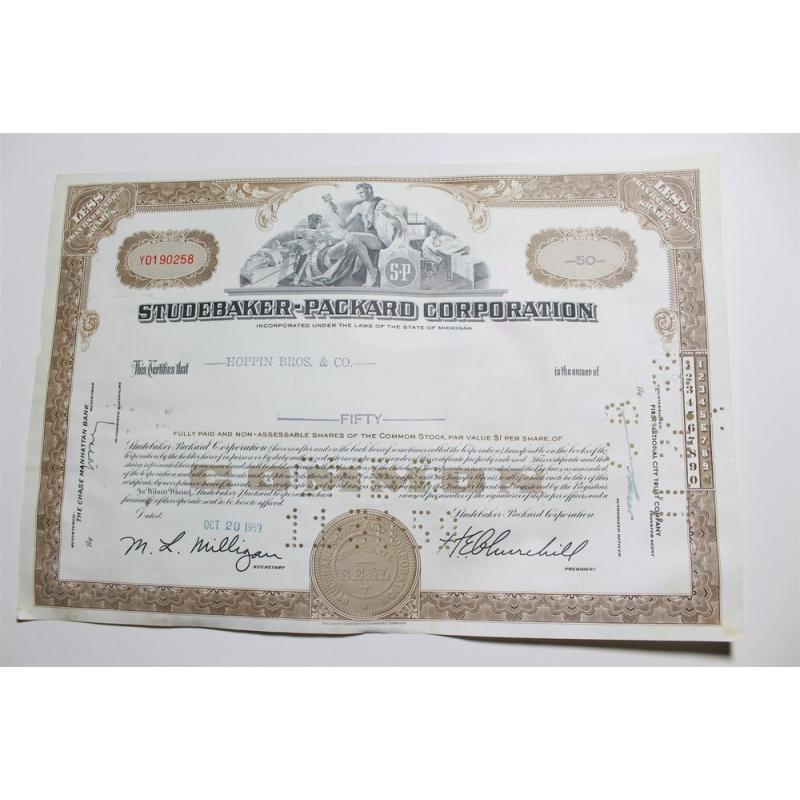 1959 Studebaker-Packard Corporation Stock Certificate 50 Shares Y0190258