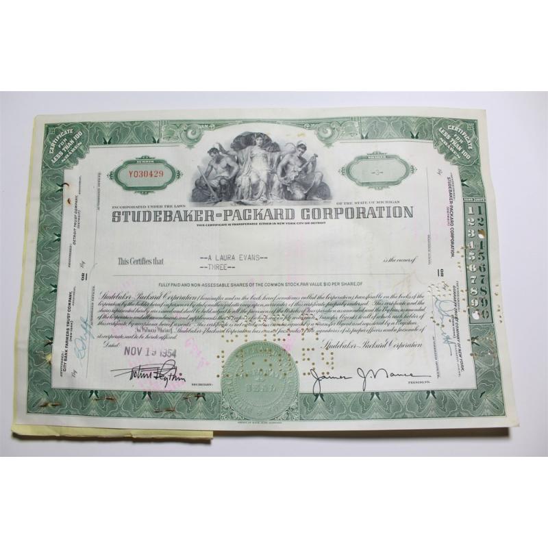 1959 Studebaker-Packard Corporation Stock Certificate 3 Shares Y030429