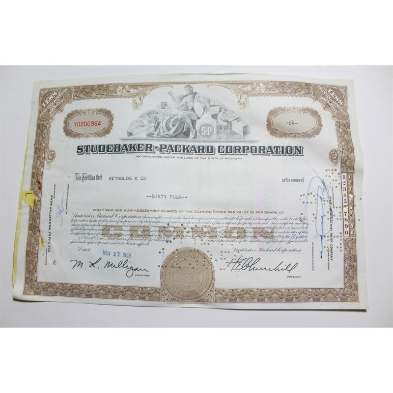 1959 Studebaker-Packard Corporation Stock Certificate 64 Shares Y0200964