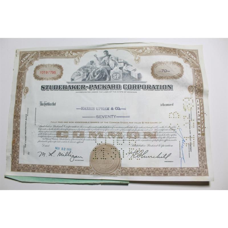 1959 Studebaker-Packard Corporation Stock Certificate 70 Shares Y0197795