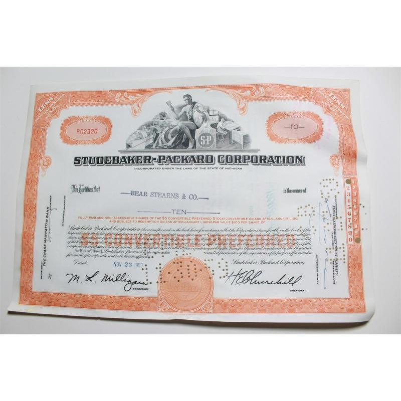 1959 Studebaker-Packard Corporation Stock Certificate 10 Shares P02320