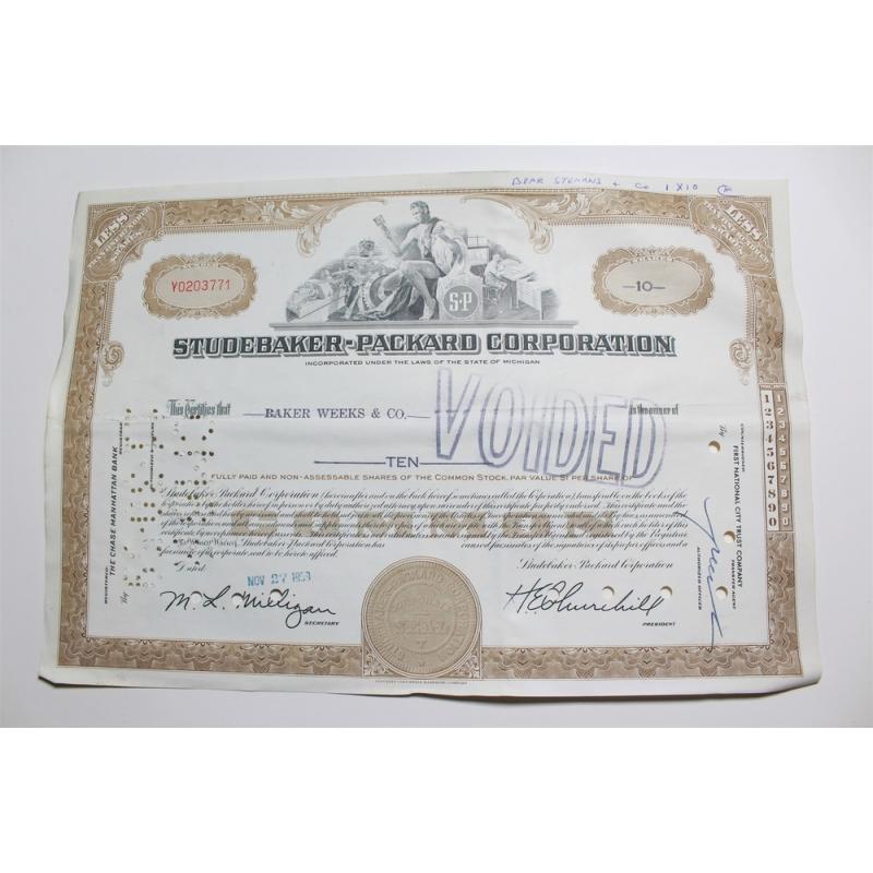 1959 Studebaker-Packard Corporation Stock Certificate 10 Shares Y0203771