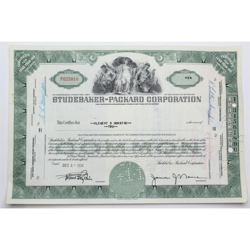 1954 Studebaker-Packard Corporation Stock Certificate - P025018 - 2 Shares