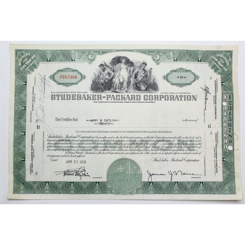 1955 Studebaker-Packard Corporation Stock Certificate - P047380 - 20 Shares