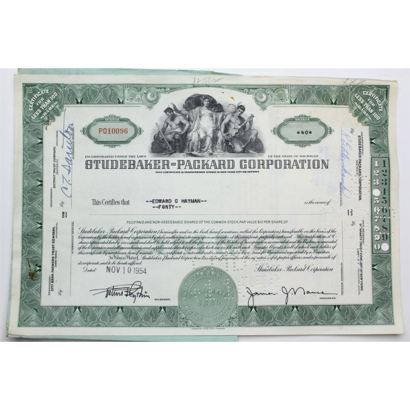 1954 Studebaker-Packard Corporation Stock Certificate - P010096 - 40 Shares
