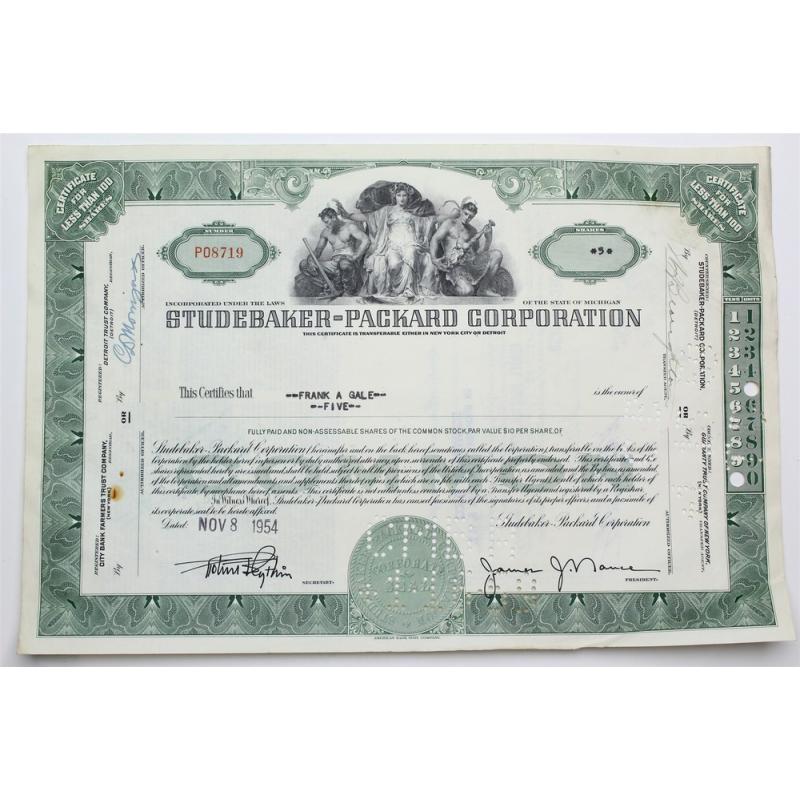 1954 Studebaker-Packard Corporation Stock Certificate - P08719 - 5 Shares